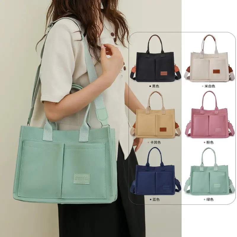 Women's Canvas Shoulder Tote Bag Large Capacity White