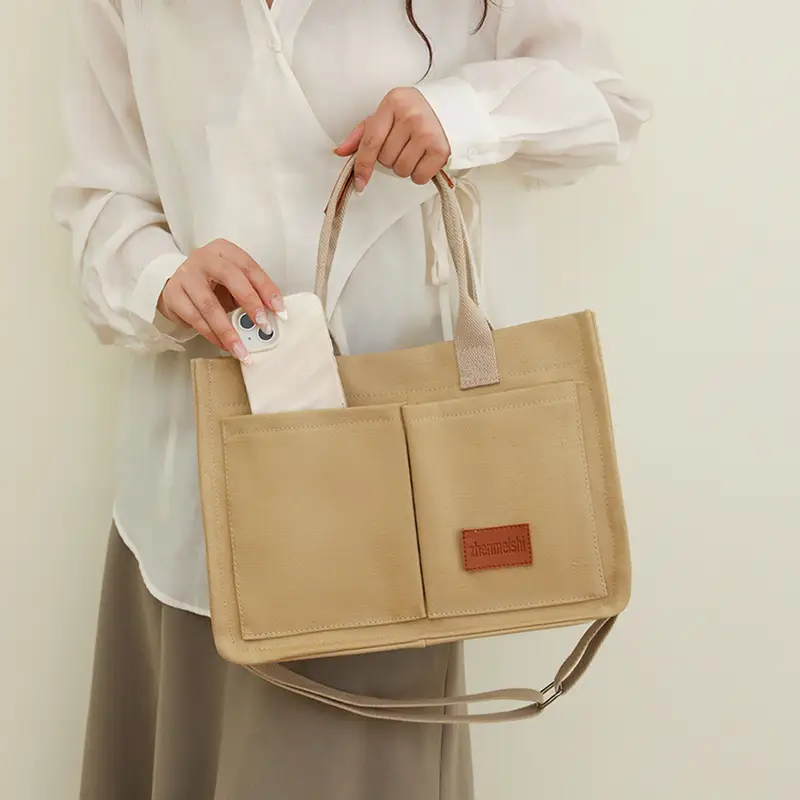 Women's Canvas Shoulder Tote Bag Large Capacity White