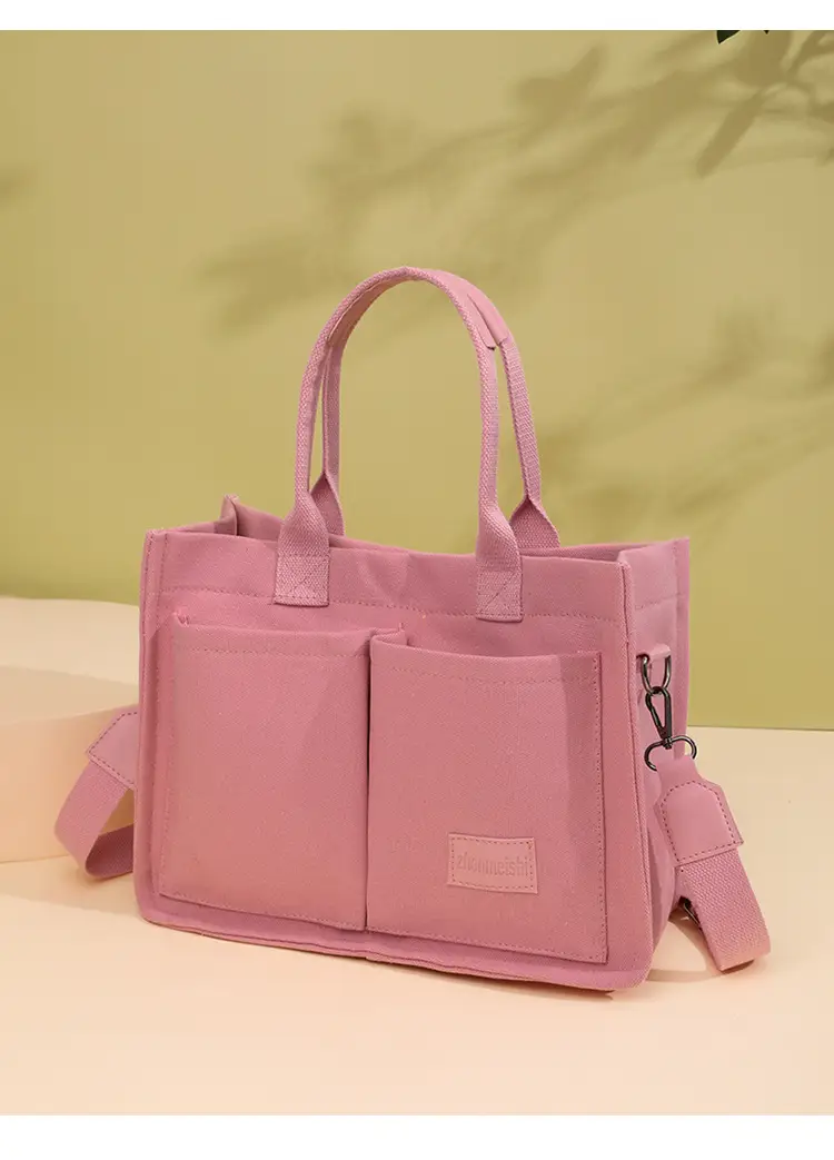 Women's Canvas Shoulder Tote Bag Large Capacity White — feature 17
