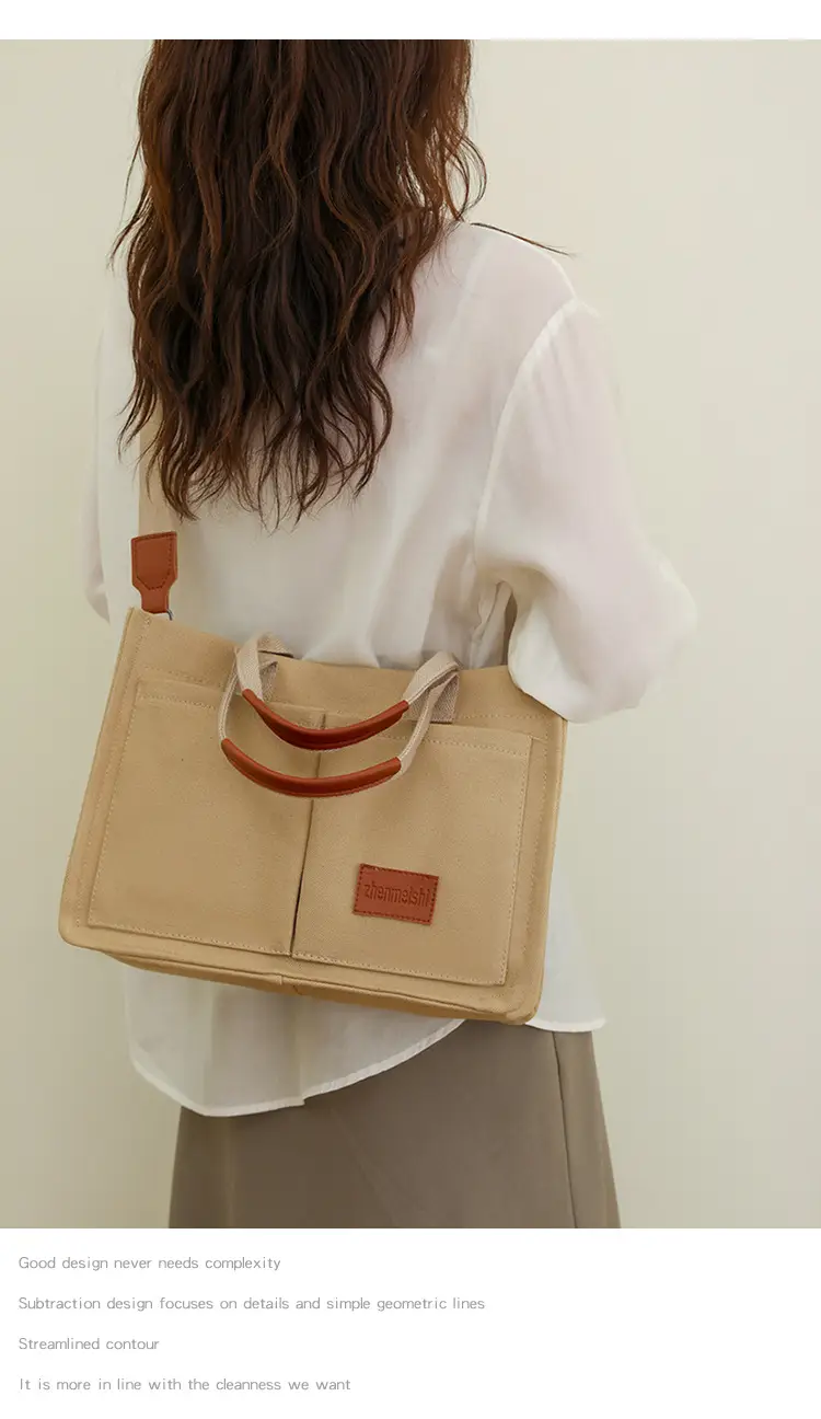 Women's Canvas Shoulder Tote Bag Large Capacity White — feature 29
