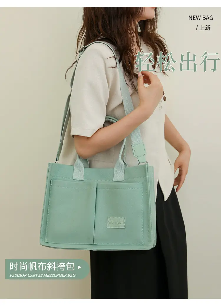 Women's Canvas Shoulder Tote Bag Large Capacity White — feature 4