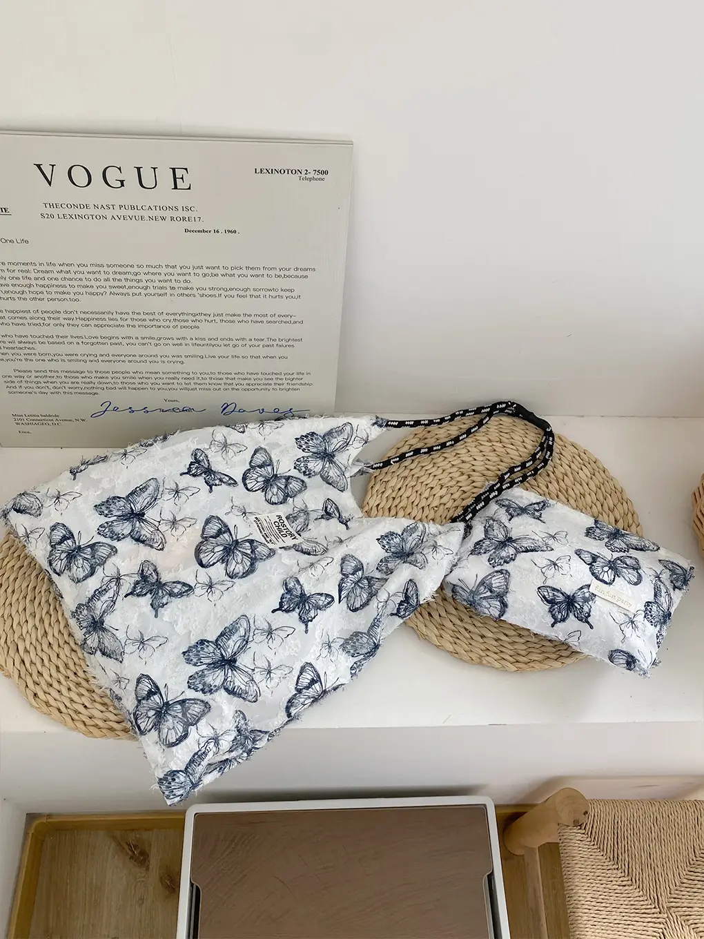 Girls Lace Butterfly Bag Set White Blue Lazy Style Tote - Image 7