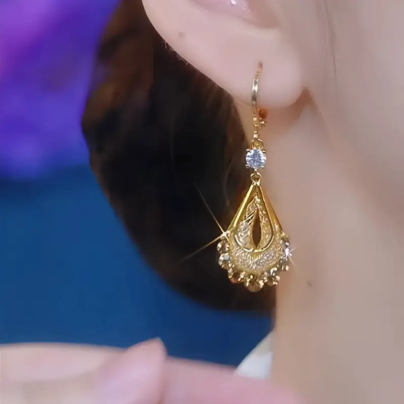 Gold Wire Mesh Crystal Water Drop Earrings for Women — feature 4