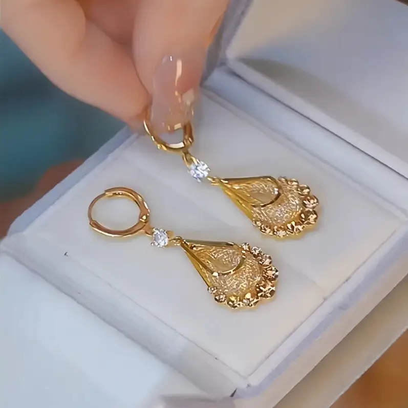 Gold Wire Mesh Crystal Water Drop Earrings for Women — feature 5