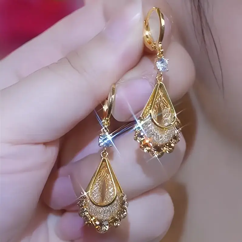Gold Wire Mesh Crystal Water Drop Earrings for Women — feature 6