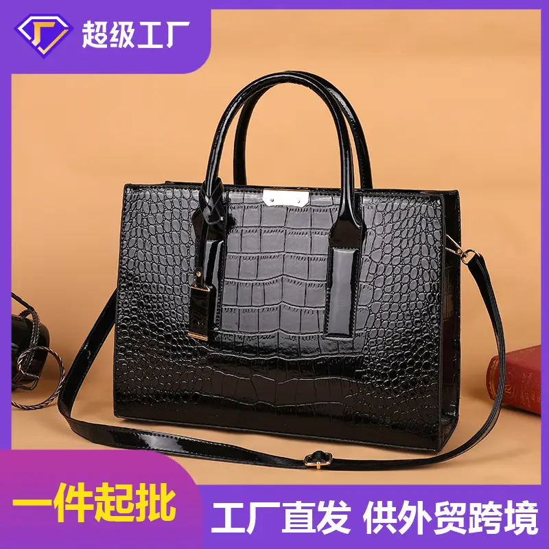 Customizable Croc Leather Handbag Red Office Commute - Image 5