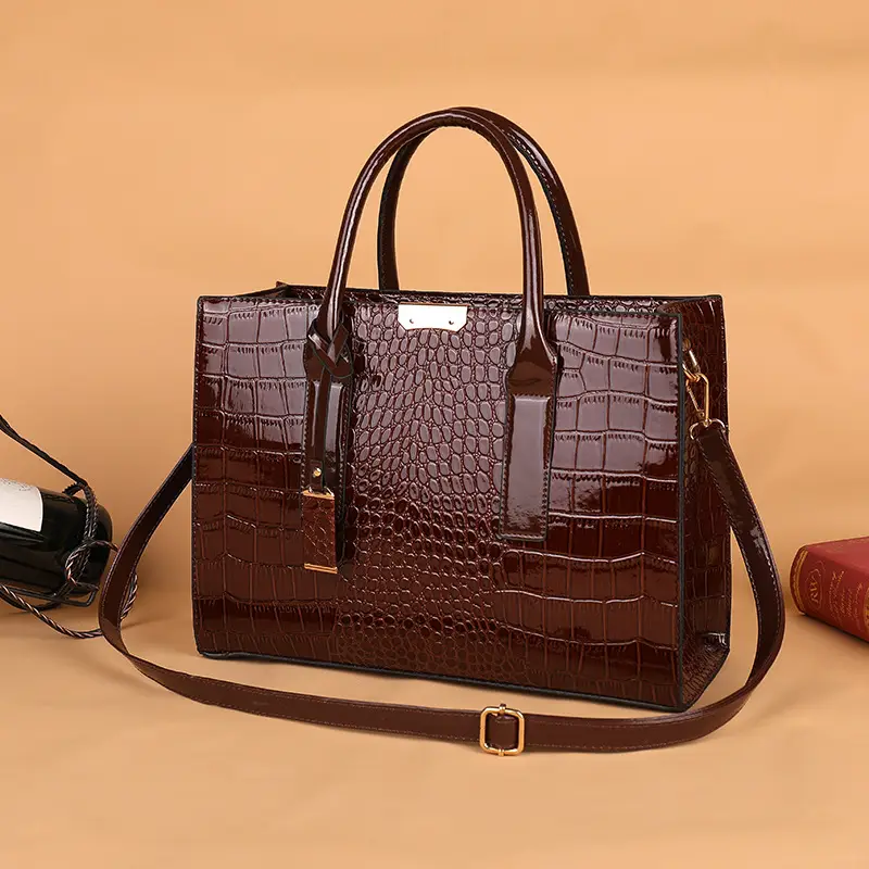 Customizable Croc Leather Handbag Red Office Commute - Image 6