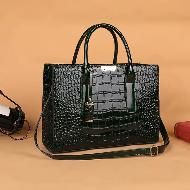 Customizable Croc Leather Handbag Red Office Commute - Image 7