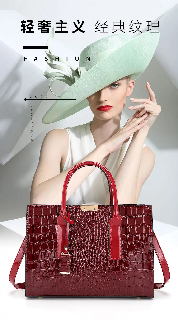 Customizable Croc Leather Handbag Red Office Commute — feature 3