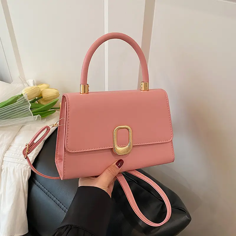 Black Korean Style Square Handbag with Gold Clasp - Image 8