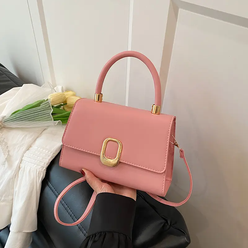 Black Korean Style Square Handbag with Gold Clasp - Image 9