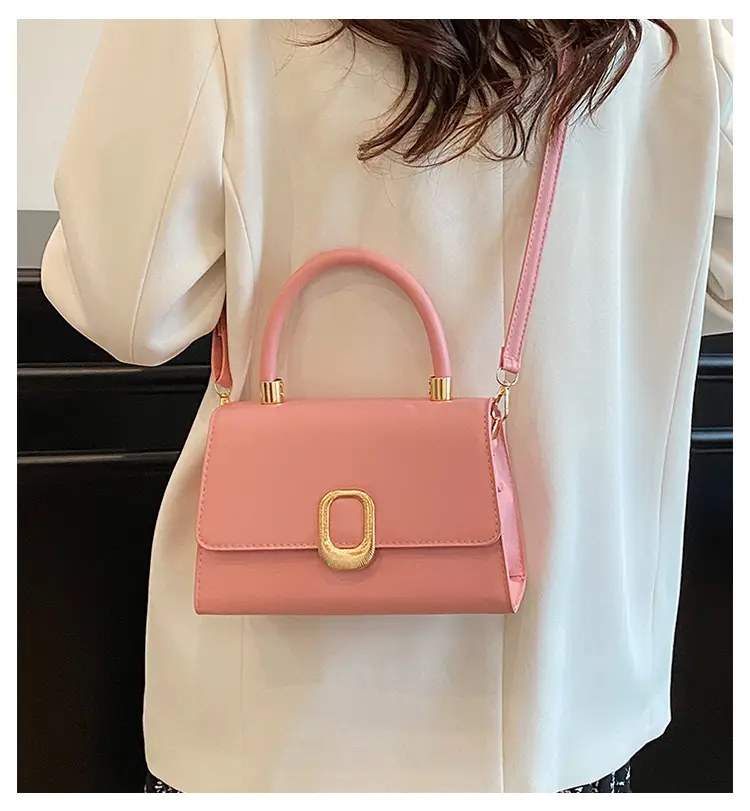 Black Korean Style Square Handbag with Gold Clasp — feature 1