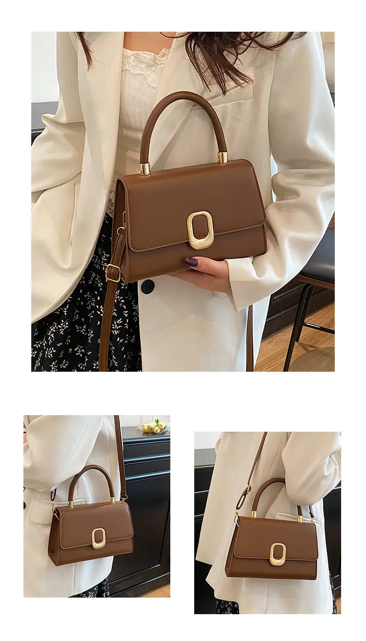 Black Korean Style Square Handbag with Gold Clasp — feature 10
