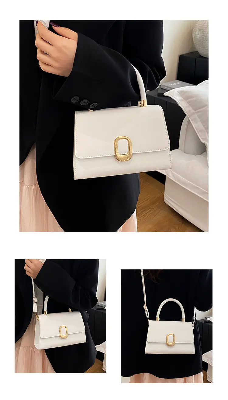 Black Korean Style Square Handbag with Gold Clasp — feature 16