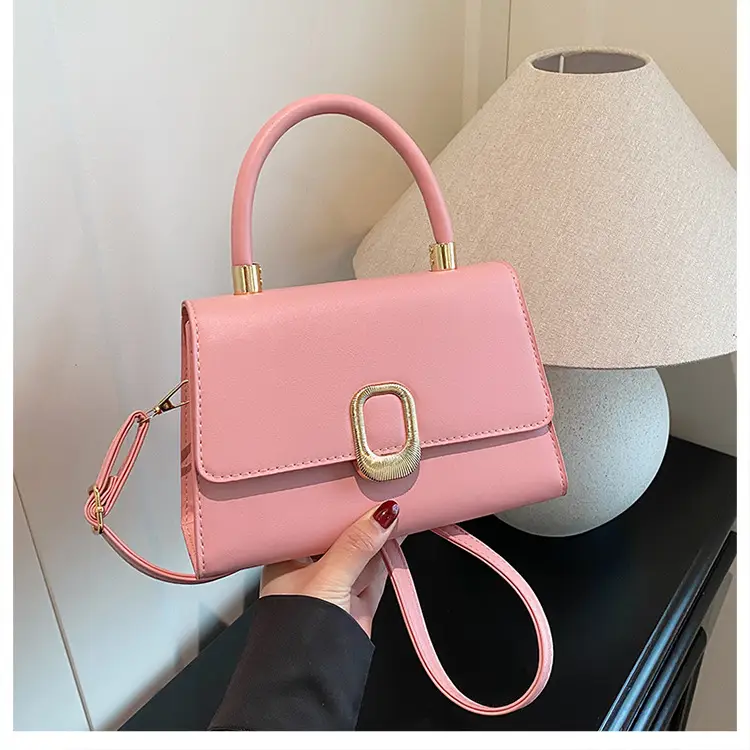 Black Korean Style Square Handbag with Gold Clasp — feature 19