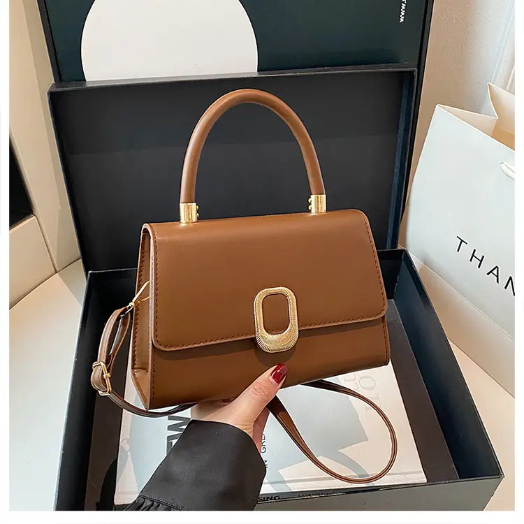 Black Korean Style Square Handbag with Gold Clasp — feature 22