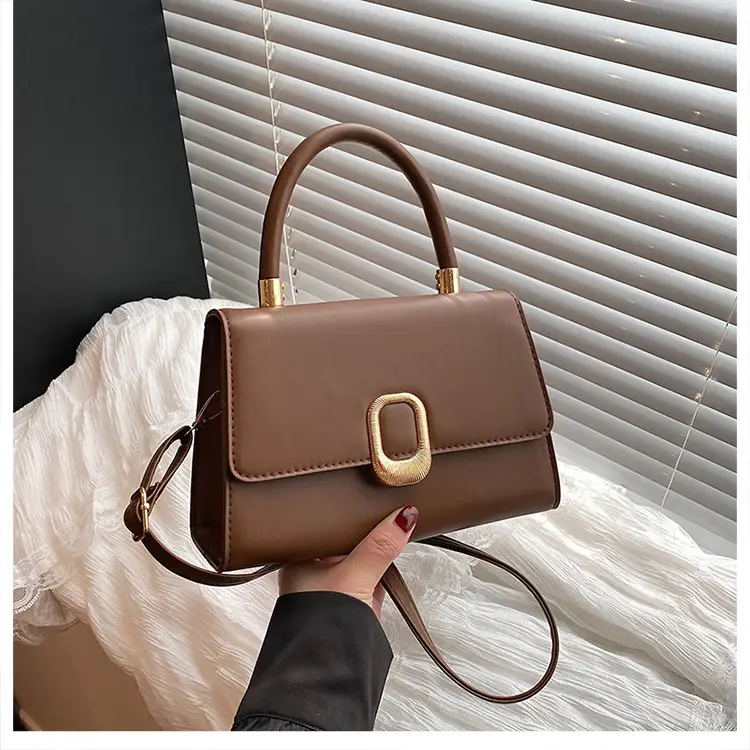 Black Korean Style Square Handbag with Gold Clasp — feature 24