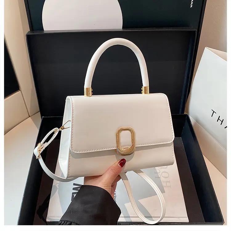 Black Korean Style Square Handbag with Gold Clasp — feature 28