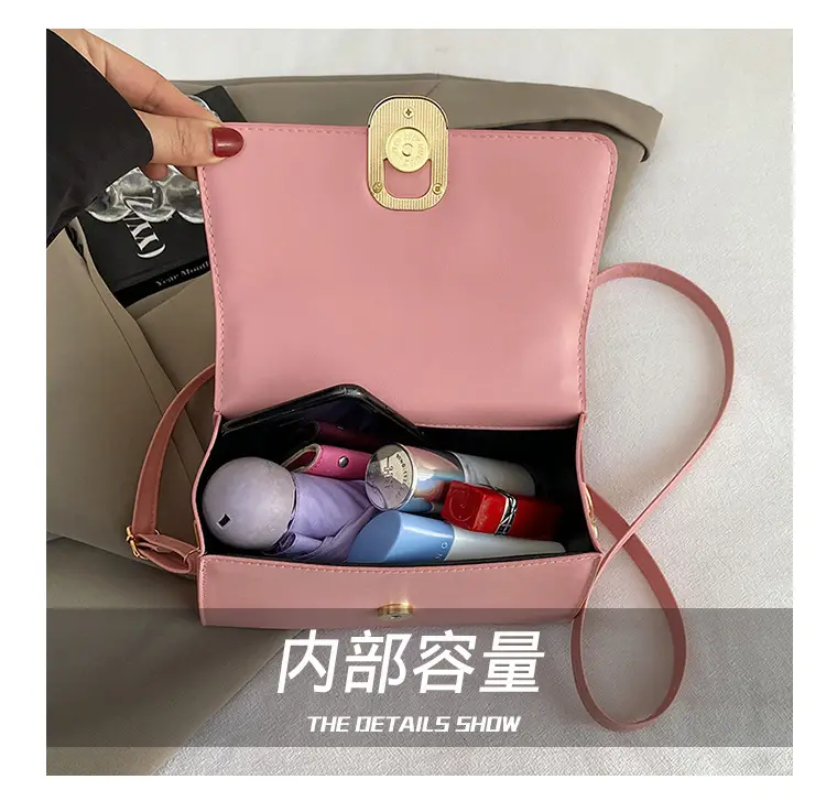 Black Korean Style Square Handbag with Gold Clasp — feature 3
