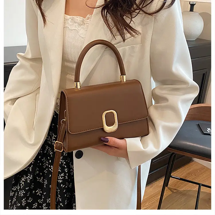 Black Korean Style Square Handbag with Gold Clasp — feature 38