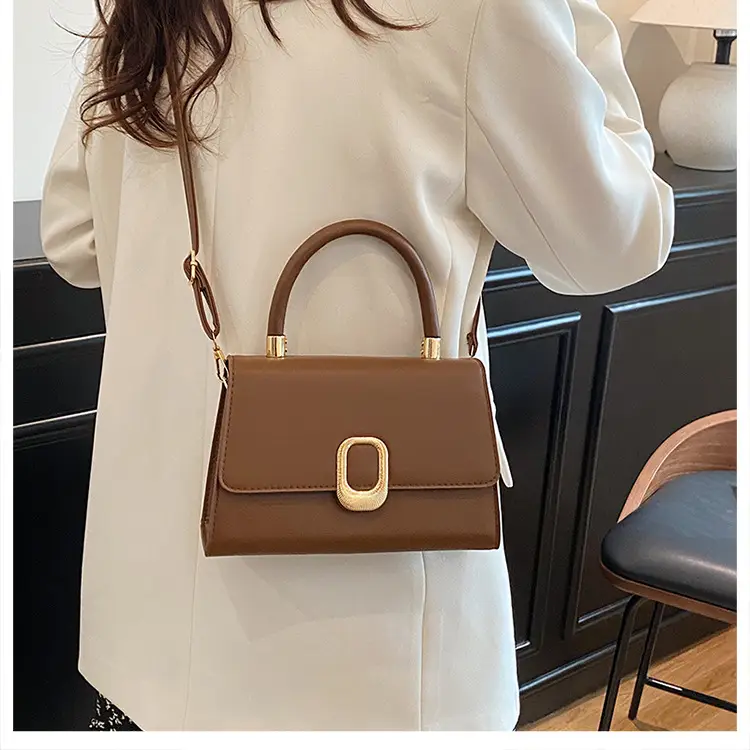 Black Korean Style Square Handbag with Gold Clasp — feature 43