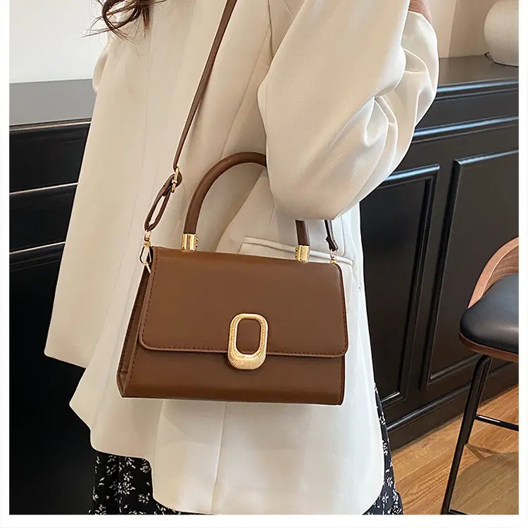 Black Korean Style Square Handbag with Gold Clasp — feature 45
