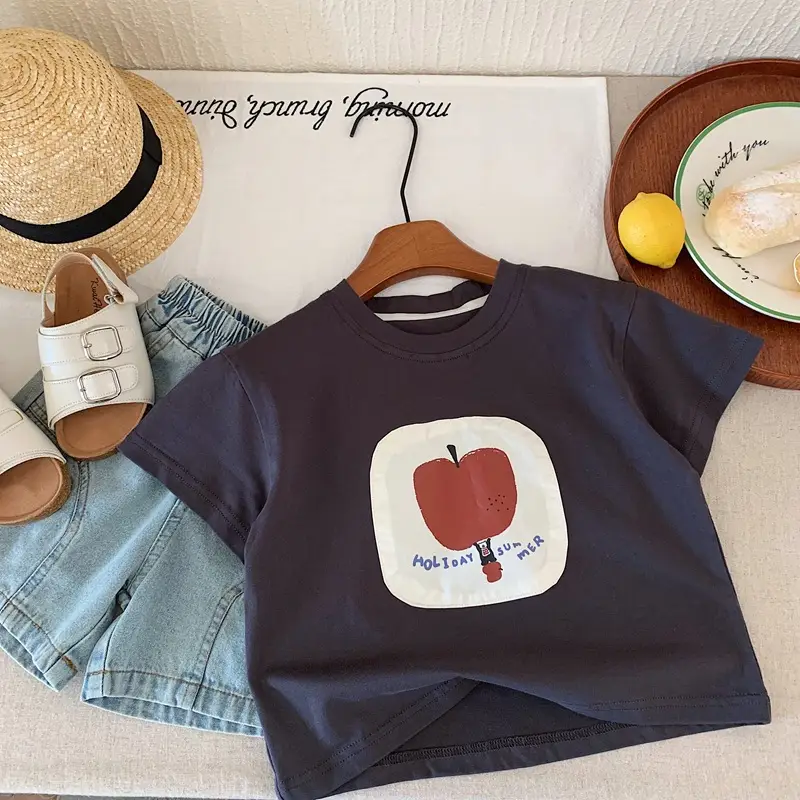 Red Heart Print Boys T-Shirt Short Sleeve Cotton Summer Wear