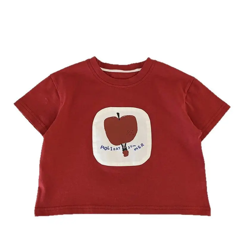 Red Heart Print Boys T-Shirt Short Sleeve Cotton Summer Wear