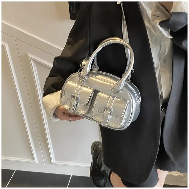 Women's Creamy Leather Bowling Bag with Crossbody Strap — feature 15
