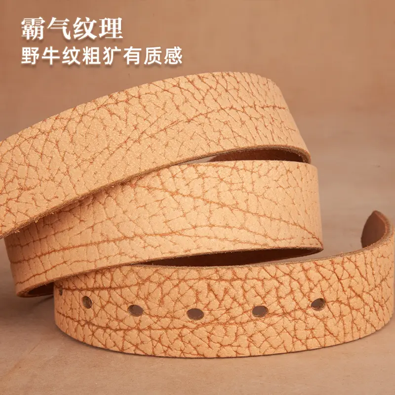 Men's Genuine Leather Bison Belt with Silver Buckle