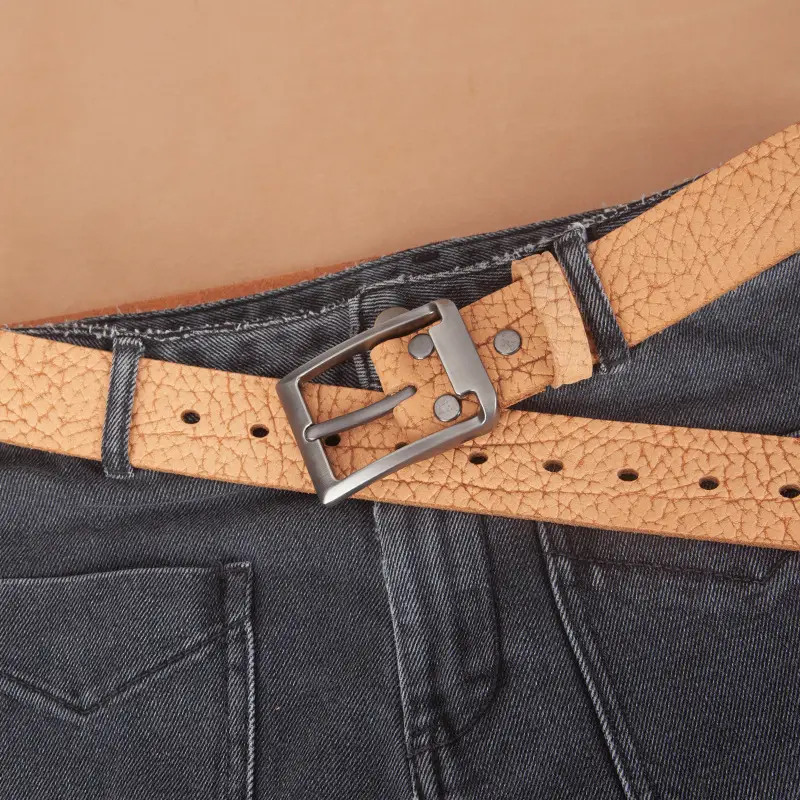 Men's Genuine Leather Bison Belt with Silver Buckle