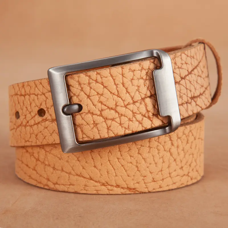 Men's Genuine Leather Bison Belt with Silver Buckle