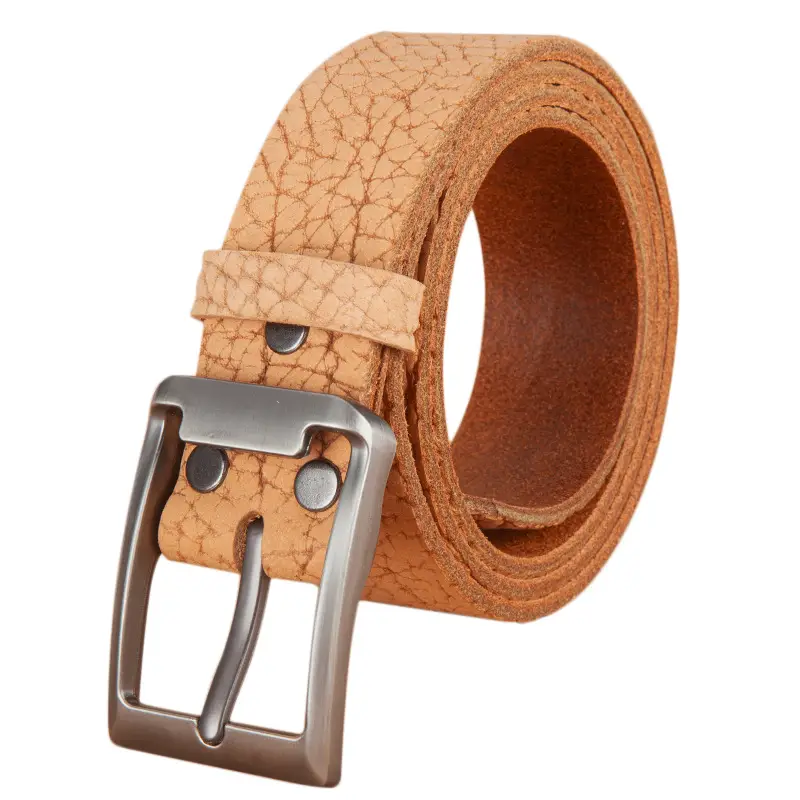 Men's Genuine Leather Bison Belt with Silver Buckle