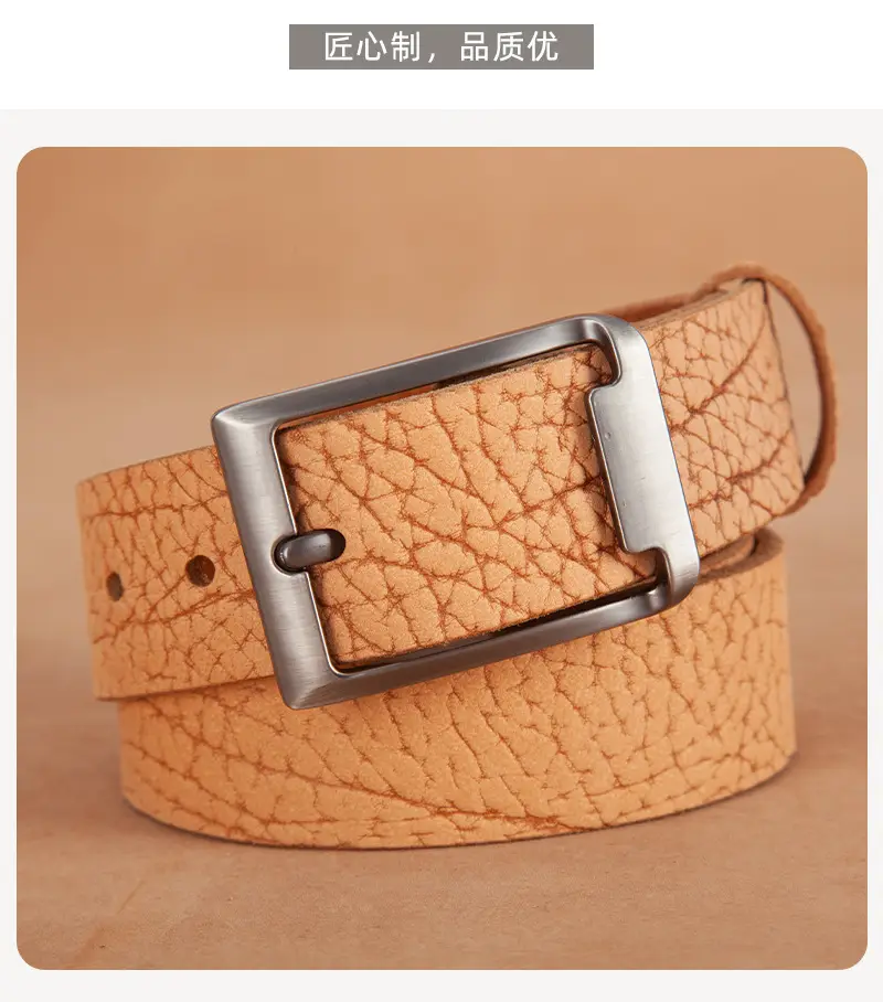 Men's Genuine Leather Bison Belt with Silver Buckle — feature 10