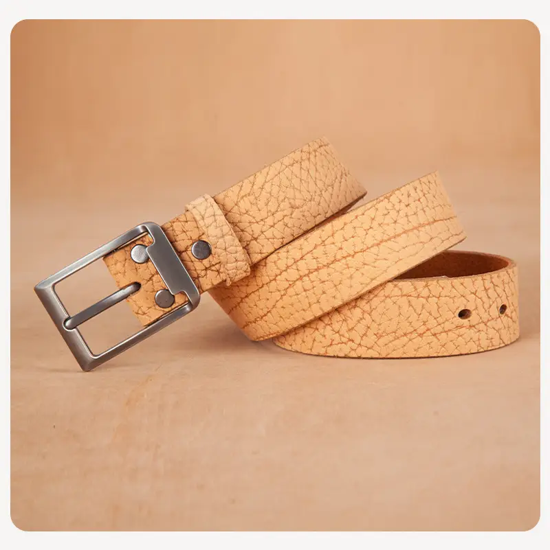 Men's Genuine Leather Bison Belt with Silver Buckle — feature 11