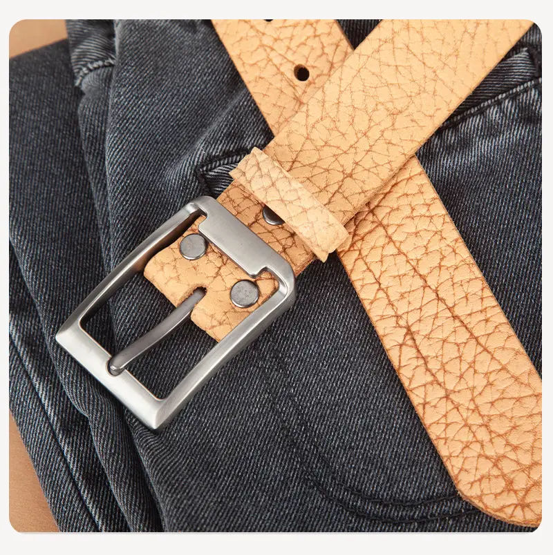Men's Genuine Leather Bison Belt with Silver Buckle — feature 12