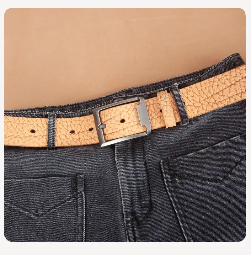 Men's Genuine Leather Bison Belt with Silver Buckle — feature 13