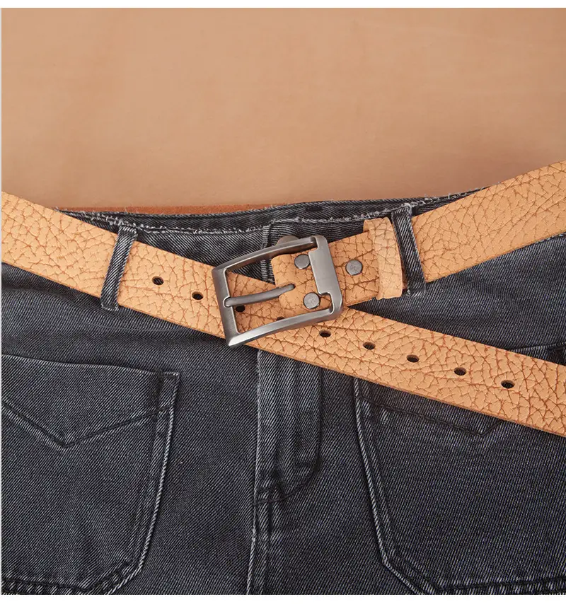 Men's Genuine Leather Bison Belt with Silver Buckle — feature 4