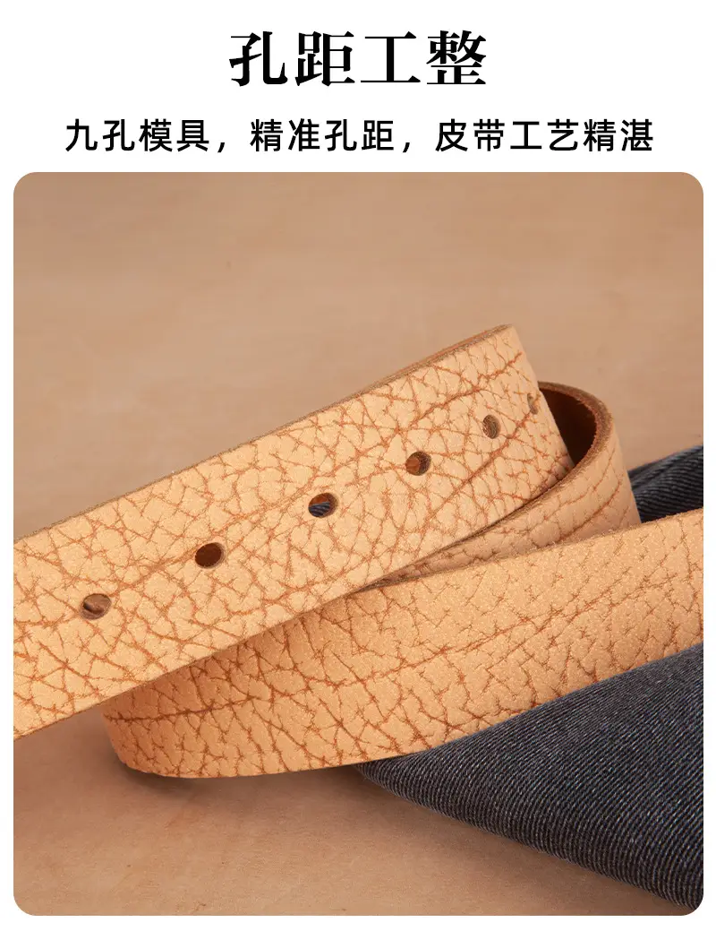 Men's Genuine Leather Bison Belt with Silver Buckle — feature 8