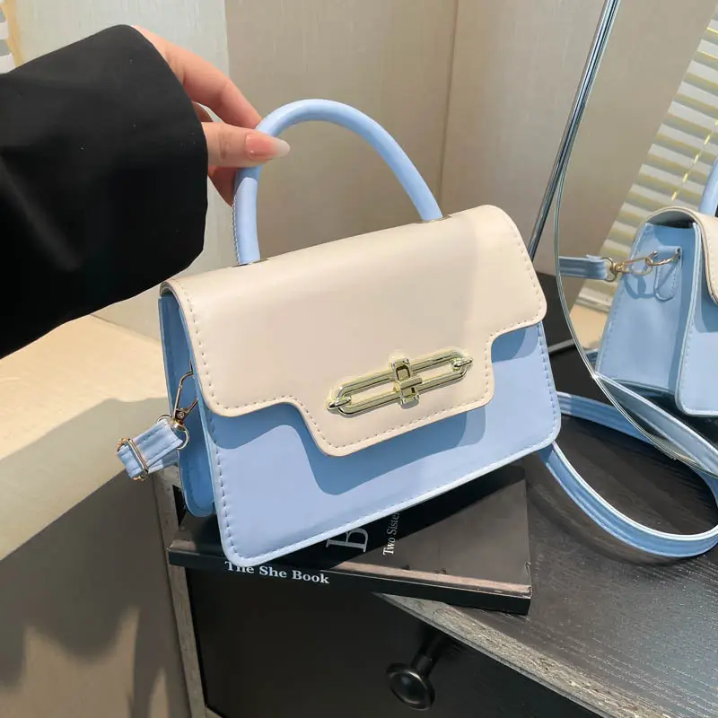 Spring Blue White Shoulder Crossbody Bag with Gold Clasp - Image 7