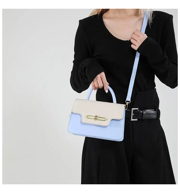 Spring Blue White Shoulder Crossbody Bag with Gold Clasp — feature 15