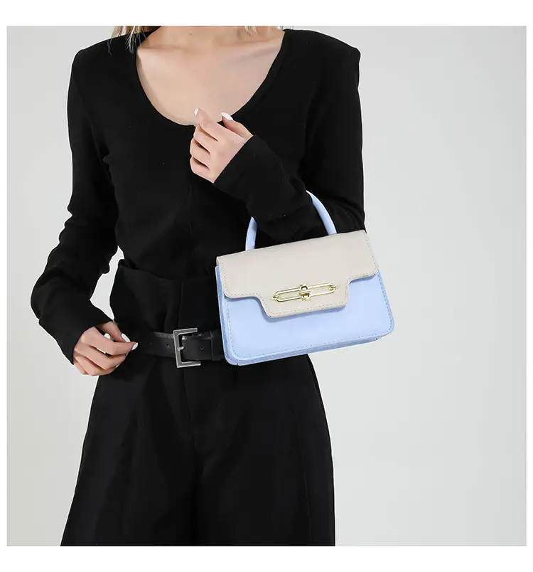 Spring Blue White Shoulder Crossbody Bag with Gold Clasp — feature 16
