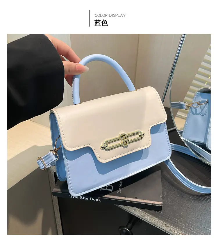 Spring Blue White Shoulder Crossbody Bag with Gold Clasp — feature 23