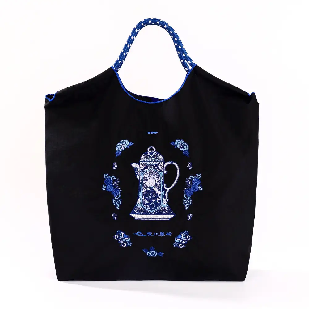 Women's Embroidered Tea Cup Bag Green Large Capacity - Image 4