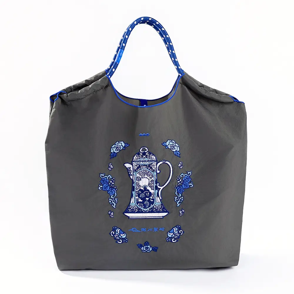 Women's Embroidered Tea Cup Bag Green Large Capacity - Image 5