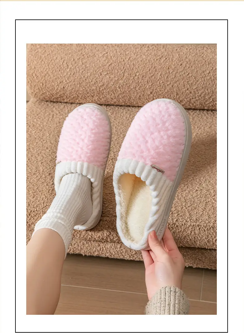 Cotton Slippers Men's Autumn and Winter Color-matching Feeling Home Indoor Thick-soled Warm Couple's Plush Shoes Moon Shoes Women's — feature 14