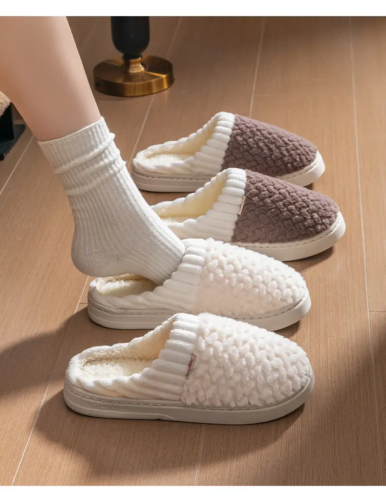 Cotton Slippers Men's Autumn and Winter Color-matching Feeling Home Indoor Thick-soled Warm Couple's Plush Shoes Moon Shoes Women's — feature 16