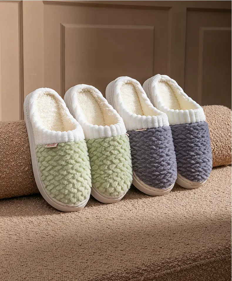 Cotton Slippers Men's Autumn and Winter Color-matching Feeling Home Indoor Thick-soled Warm Couple's Plush Shoes Moon Shoes Women's — feature 17