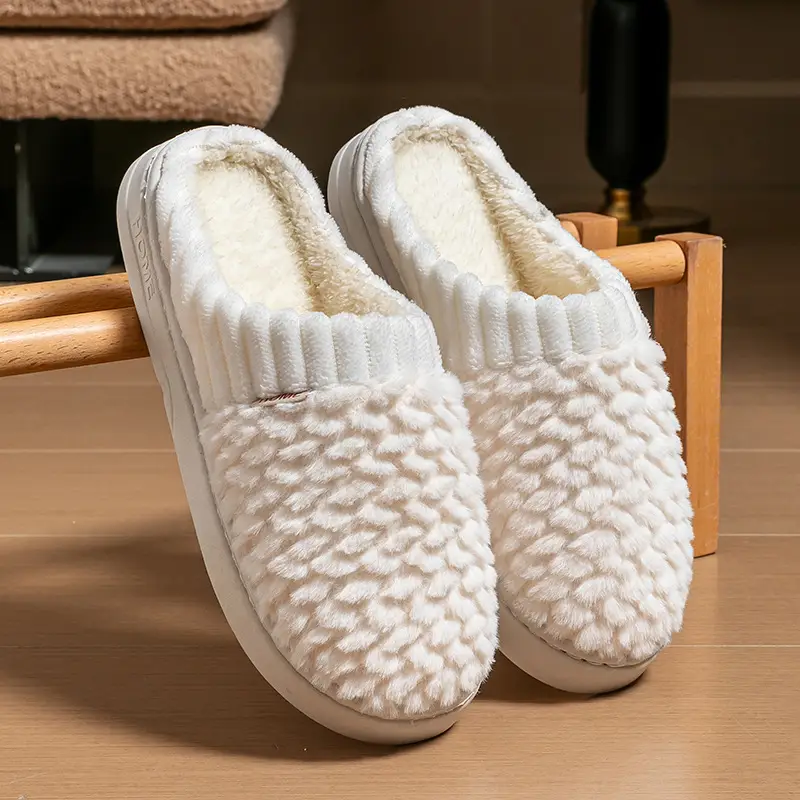 Cotton Slippers Men's Autumn and Winter Color-matching Feeling Home Indoor Thick-soled Warm Couple's Plush Shoes Moon Shoes Women's - Image 4