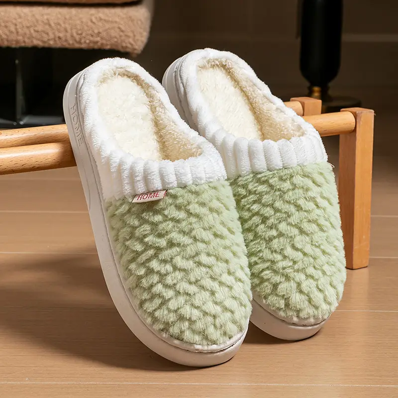 Cotton Slippers Men's Autumn and Winter Color-matching Feeling Home Indoor Thick-soled Warm Couple's Plush Shoes Moon Shoes Women's - Image 5